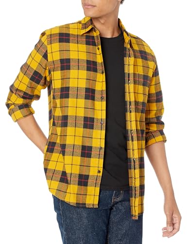 Amazon Essentials Men's Long-Sleeve Flannel Shirt (Available in Big & Tall), Yellow Plaid, X-Small