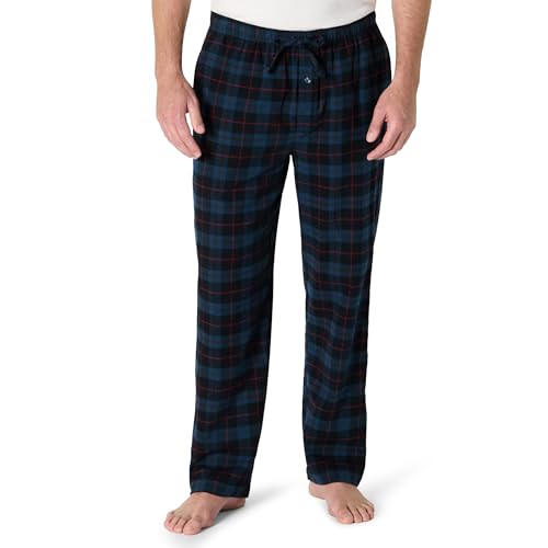 Amazon Essentials Men's Breathable Flannel Pajama Pant (Available in Big & Tall), Black Blue Plaid, Large