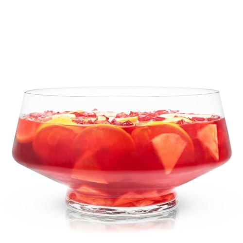 Viski Footed Glass Punch Bowl, Heavy Base Large Punch Bowl with Angled Design, Party Serveware for Cocktails &amp; Funct