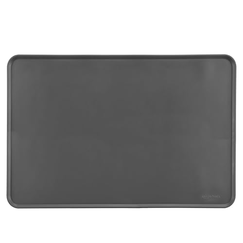 Amazon Basics Waterproof Anti-Slip Silicone Pet Food and Water Bowl Mat, 24 x 16 inches, Grey, Solid