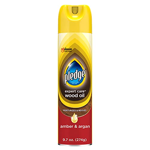 Pledge Moisturizing Wood Oil, Furniture Reviving Spray, Amber & Argan Scent, 9.7oz