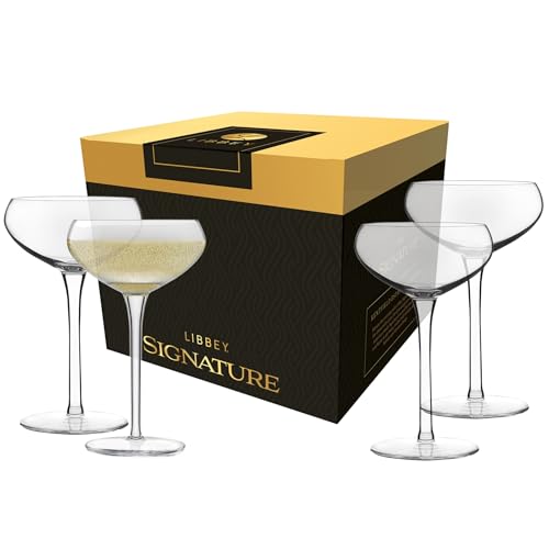Libbey Signature Kentfield Coupe Cocktail Glasses Set of 4, Coupe Bowl Stemmed Cocktail Glasses, Dishwasher Safe Champagne Glass Gift Set