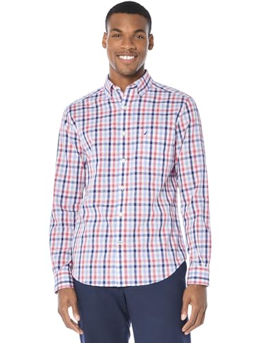 Nautica Men's Wrinkle Resistant Long Sleeve Button Front Shirt Shirt, Dreamy Coral, X-Large