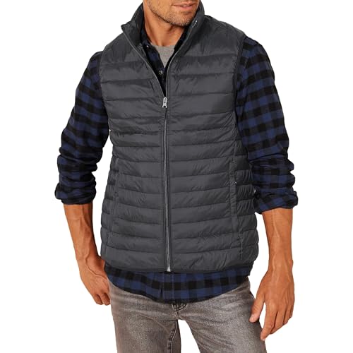 Amazon Essentials Men's Lightweight Water-Resistant Packable Puffer Vest, Black, Large