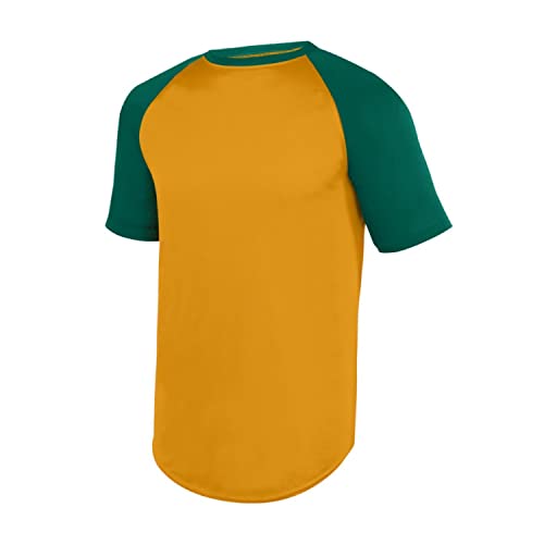 Augusta Sportswear Boys' X-Small Youth Wicking Short Sleeve Baseball Jersey, Gold/Dark Green