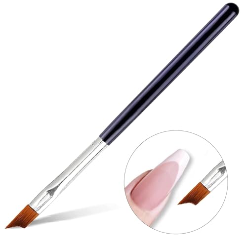Oblique Head French Tip Nail Brush Black Handle UV Gel Acrylic Painting Drawing Pen Pack of 1