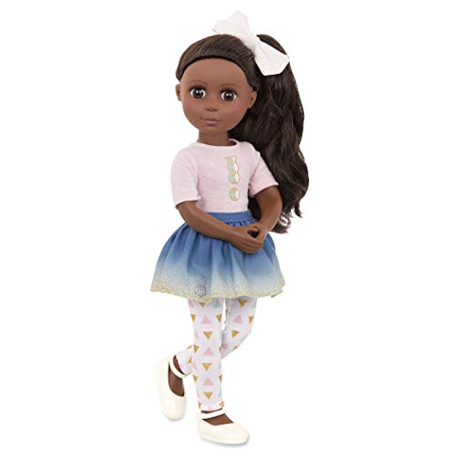 Glitter Girls – 14-Inch Fashion Doll – Long Brown Hair & Brown Eyes – Top & Blue – Ombre Skirt With Gold Glitter – Medium – Dark Skin Tone – 3+ Years– Keltie