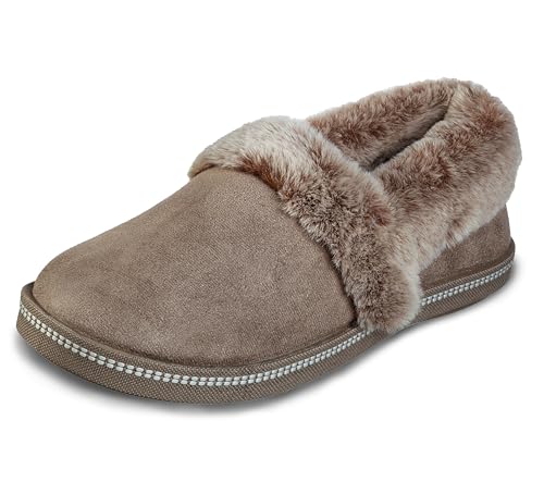 Skechers Women's Cozy Campfire-Team Toasty-Microfiber Slipper with Faux Fur Lining, Dark Taupe, 8 M US