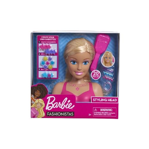 Barbie Fashionistas 8-Inch Styling Head, Blonde, 20 Pieces Include Hair Styling Accessories, Kids Toys for Ages 3 Up by Just Play
