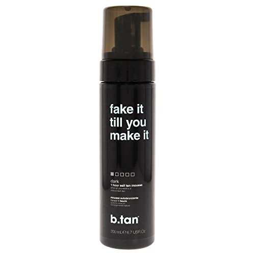 b.tan Dark Self Tanner Mousse | Fake It Till You Make It - Best 1 Hour Express Sunless Tanning Foam, Gold Bronzing Glow, Face & Body, No Fake Tan Smell, 6.7 Fl Oz