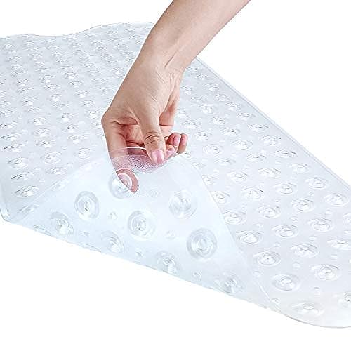 YINENN Bath and Shower Safety Mats 40x16 inch, Non Slip with Suction Cups for Bathroom Stall and Tub Floor, Extra Large and Machine Washable, Drain Holes Keep Bathtub Clean, Clear