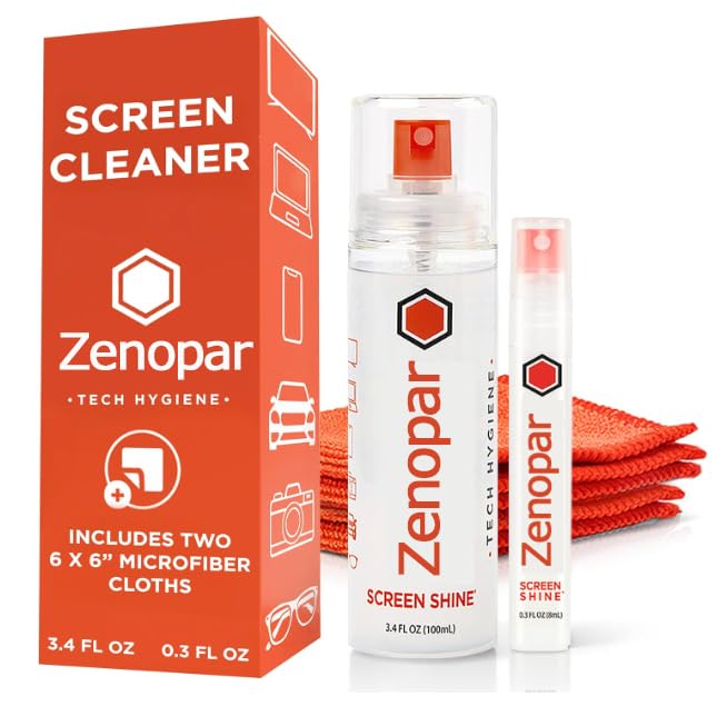 WHOOSH! Screen Shine Duo - Screen Cleaner Spray for iPad, Monitor, Laptop, MacBook - 3.4 oz & 0.3 oz Bottles with 2 Microfiber Cloths - Portable Electronic Cleaning Kit for Travel, Office, and Home