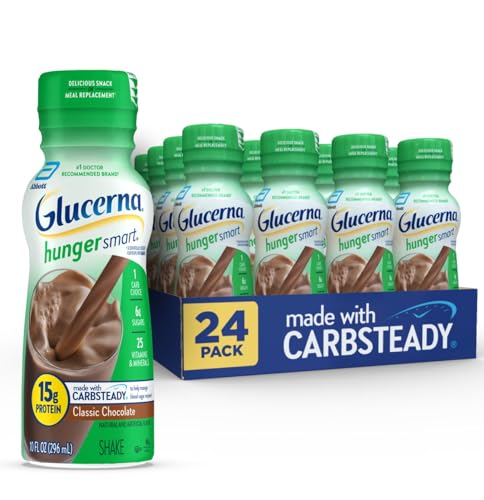 Glucerna Hunger Smart Diabetes Care Shake, Classic Chocolate, Diabetic Meal Replacement to Support Blood Sugar Management, 15g Protein, 180 Calories, Ready to Drink, 10-fl-oz Bottle, 24 Pack