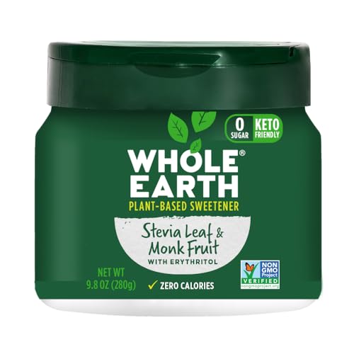 Whole Earth Stevia and Monk Fruit Plant-Based Sweetener, 9.8 Ounce Jar