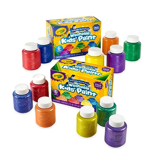 Crayola Washable Kids Paint Set (12ct), Classic and Glitter Paint for Kids, Essential Arts & Crafts Supplies, Toddler Painting Kit, Teacher Classroom Must Have [Amazon Exclusive]