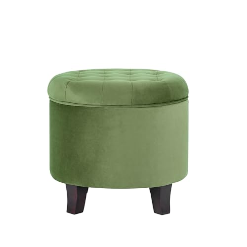 Homepop Home Decor | Upholstered Round Velvet Tufted Foot Rest Ottoman | Ottoman with Storage for Living Room &amp; Bedr
