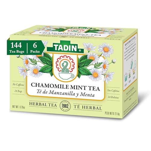 Tadin Chamomile & Mint Herbal Tea, Caffeine Free, 24 Bags, Pack of 6