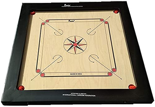 T TABAKH Precise Finest 12mm Carrom Board with Coins, Striker, and Powder, Black, 4 Players, Ages 7 and Up