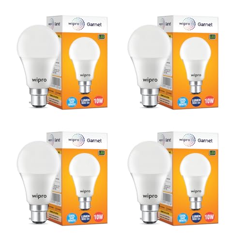 wipro Garnet 10W LED Bulb for Home & Office |Cool Day White (6500K) | B22 Base|220 degree Light coverage |4Kv Surge Protection |400V High Voltage Prot