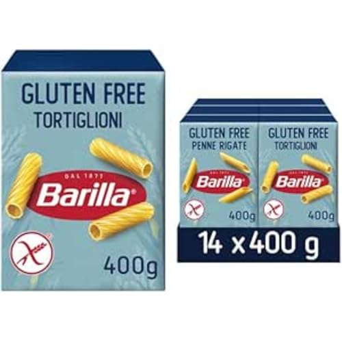 Barilla Gluten Free Tortiglioni Pasta 14 x 400g – Made with Corn & Rice – Non-GMO, Vegan – Authentic Italian Quality – Bulk Pack