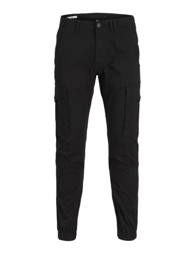(-36%) JACK & JONES Hose Cargo Jogger Pants Paul Flake AKM 542 Twill Gummibund, Schwarz ,33W / 36L