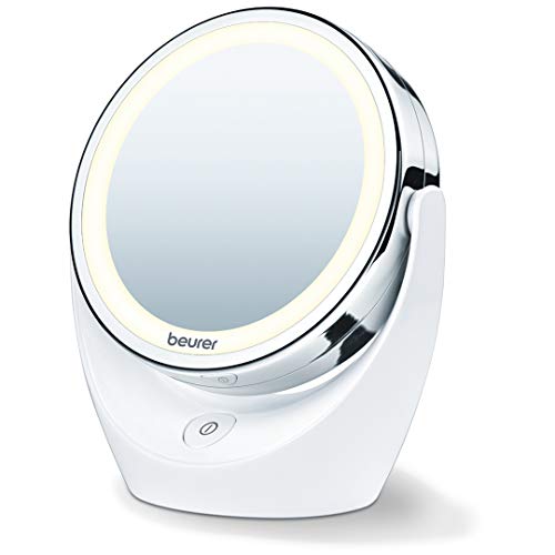 Beurer Plastic Bs 49 Illuminated Chrome Finish Round Floor Mount Standing Mirror With Bright Led Light With 12 Leds And Battery Powered (Bs49, 11Cm Di