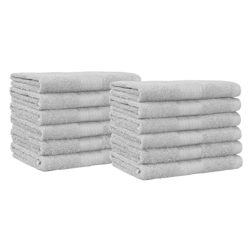 Amazon Basics Cotton Washcloths for Bathroom, Soft and Highly Absorbent, 12 in x 12 in, Gray, 12-Pack