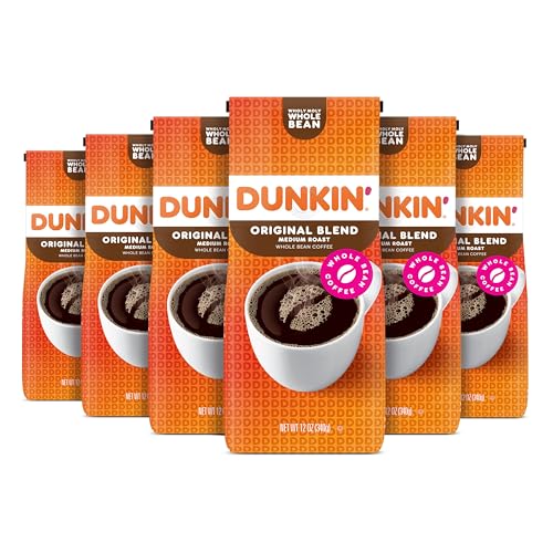 Dunkin&#x27; Original Blend Medium Roast Whole Bean Coffee, 12 Ounces (Pack of 6)Starbucks Oatmilk Frappuccino, Coffee 