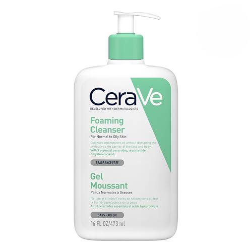 CeraVe Gel Limpiador Espumoso, Para Piel Normal a Grasa, Elimina el Exceso de Grasa y Suciedad, Enriquecido Con Ceramidas Esenciales, Niacinamida y Ácido Hialurónico, Apto para Rostro y Cuerpo, 473ml