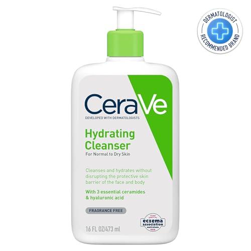 CeraVe Hydrating Cleanser, for normal to dry skin, contains Hyaluronic Acid and 3 essential ceramides, facial cleanser for sensitive skin, Cerave skin care face wash, 473ml