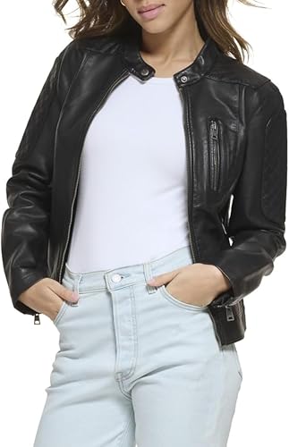 Levi's Women's Size Faux Leather Motocross Racer Jacket (Standard and Plus), Black, 2X