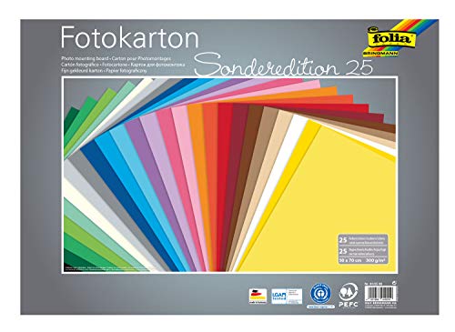 🔥 STARKER PREIS (-37%) folia 61/25 99 - Fotokarton Mix 50 x 70 cm, 300 g/qm, 25 Bogen sortiert in 25 Farben - ideale Grundlage für zahlreiche Bastelideen