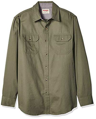 Wrangler Authentics Men's Long Sleeve Classic Woven Shirt, Burnt Olive, Large