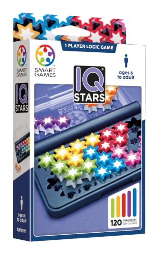 SmartGames | IQ Stars | Denkspel voor Kinderen 6+ | 120 Uitdagende Opdrachten | 1 Speler | Plaats de Sterren op het Spelbord om de Puzzels op te Lossen | Stimuleert Logica | Compact Zakformaat : Smart Games