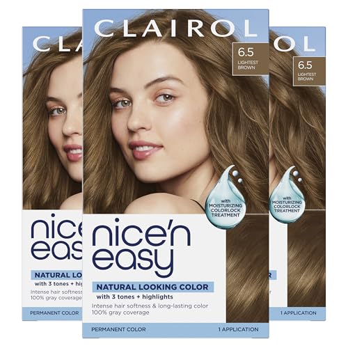 Clairol Nice'n Easy Permanent Hair Dye, 6.5 Lightest Brown Hair Color, Pack of 3