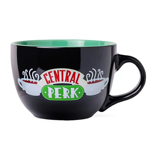 Silver Buffalo FRIENDS Central Perk Black Ceramic Mug Oversized for Coffee, Soup, 24 Ounces
