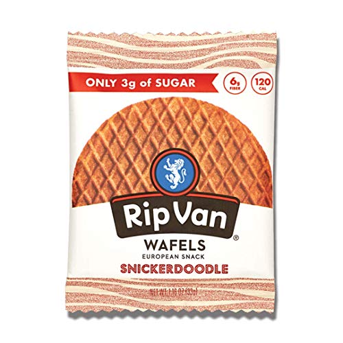 Rip Van Wafels Snickerdoodle Stroopwafels, Healthy Snacks, Non-GMO, Keto Friendly, Office Snacks, Low Sugar (3g), Low Calorie, 12 Pack