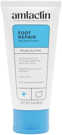 AmLactin Foot Repair Cream, Therapeutic Foot Cream for Dry Cracked Heels and Feet, Callus Softener, No-Scrub Exfoliator and Moisturizer with 15% Lactic Acid AHA, 3 oz