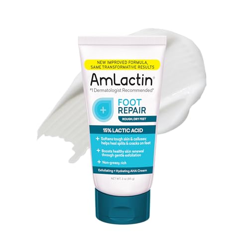 AmLactin Foot Repair Cream - Therapeutic Foot Cream for Dry Cracked Heels and Feet - No-Scrub Exfoliator and Moisturizer with 15% Lactic Acid AHA - 3 oz (Packaging May Vary)​