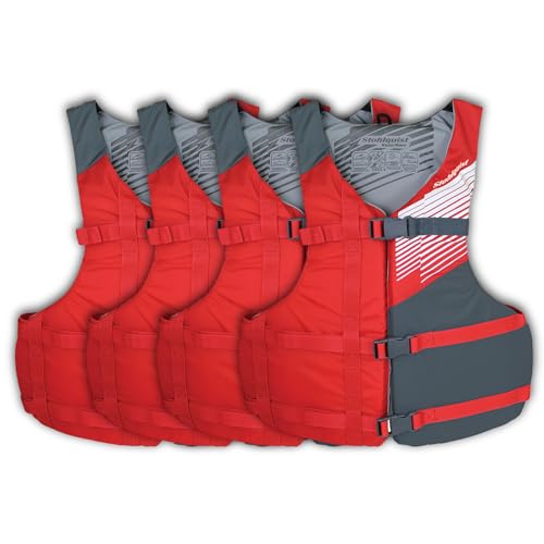 Stohlquist® Universal Fit Adult Life Jacket PFD (4 Pack) Coast Guard Approved, for Men and Women 90+ lbs, Lightweight Neoprene and Adjustable, Ideal for Boating, Kayaking & Water Sports
