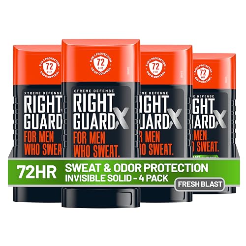 Right Guard Xtreme Defense Invisible Solid Antiperspirant Deodorant, Fresh Blast Scent - 5-in-1 Deodorant Men Can Trust, 72-Hour Odor Control, 2.6 oz (4 Pack)