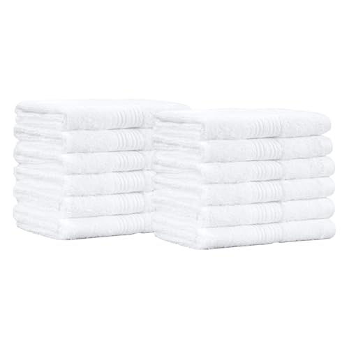 Amazon Basics Cotton Washcloths for Bathroom, Soft and Highly Absorbent, 12 in x 12 in, White, 12-Pack