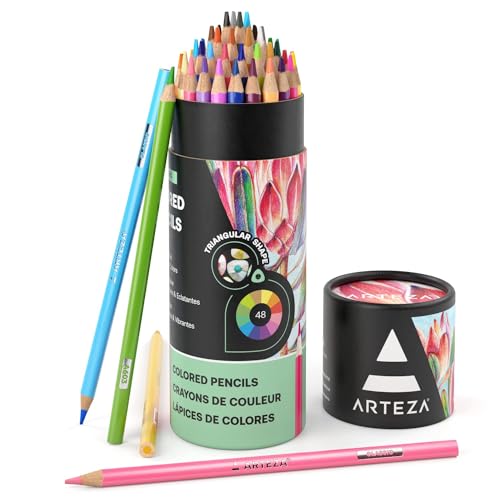 ARTEZA Colored Pencils, 48 Soft Color Pencils, Highly-Pigmented, Wax-Based Coloring Pencils for Artists, and Beginners