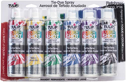 Tulip ColorShot Instant Tie Dye Fabric Spray Paint, Permanent Color Spray-On Fabric Paint Mini-Cans, 2.5 oz Rainbow 6 Pack, Red, Yellow, Green, Blue, Purple, Black