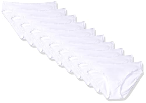 Amazon Essentials Women's Cotton Bikini Brief Underwear (Available in Plus Size), Pack of 10, White, Medium