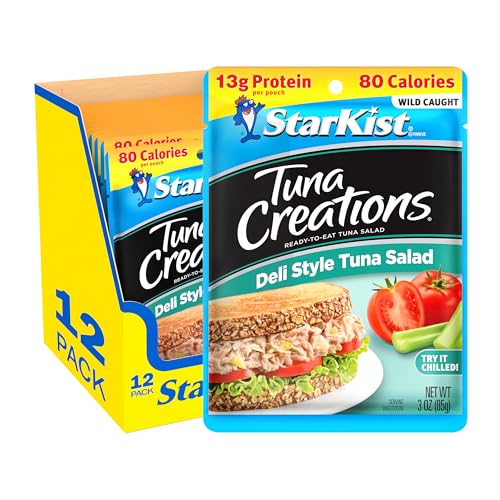 StarKist Tuna Creations Deli Style Tuna Salad, 3 oz Pouch(12 Pack) Ready to Eat Wild Caught Tuna,13g Protein,80 Calories Per Serving,Gluten Free Soy Free, Kosher,Perfect for Salads,Meals and Snacks