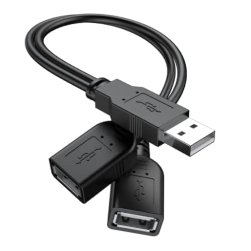 【2025 Upgraded】 USB 2.0 A Male to 2 Dual USB Female Jack Y Splitter Hub Power Cord Extension Adapter Cable(Not Supporting CarPlay and Android Auto)
