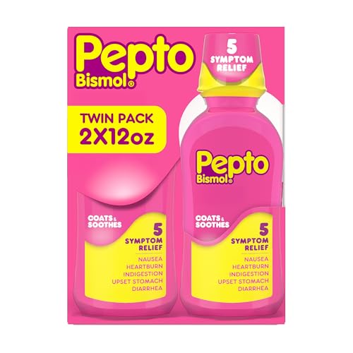 Pepto Bismol Liquid for Nausea, Heartburn, Indigestion, Upset Stomach, and Diarrhea - Fast Relief for 5 Symptoms, Original Flavor, 2x12 oz