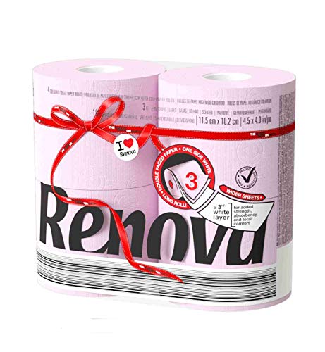 Renova Colored Toilet Paper 3-Ply – 4 Rolls Set – Soft Decorative Bathroom Tissue in Multiple Colors (Rose, 4 Count (Pack of 1))
