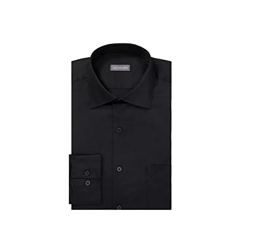 Van Heusen Men's Dress Shirts Regular Fit Lux Sateen Stretch Solid Shirt, Black, 16" Neck 32"-33" Sleeve